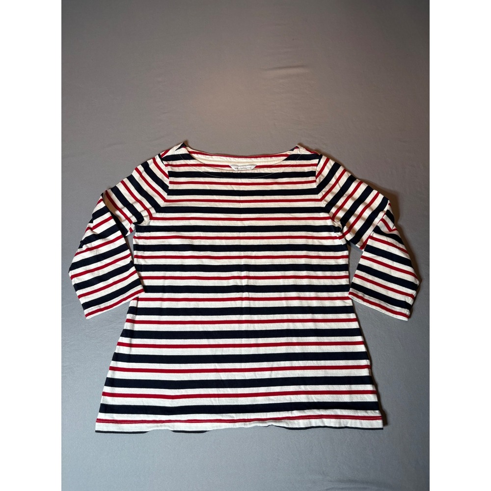 Liz Claiborne Simply Liz Womens Red Navy White Striped Cotton Top 3/4Sleeve Med
